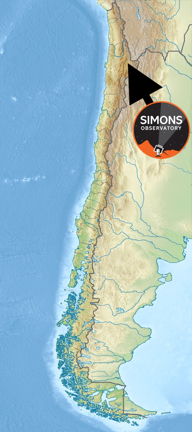 Relief map showing Chile and the Atacama region