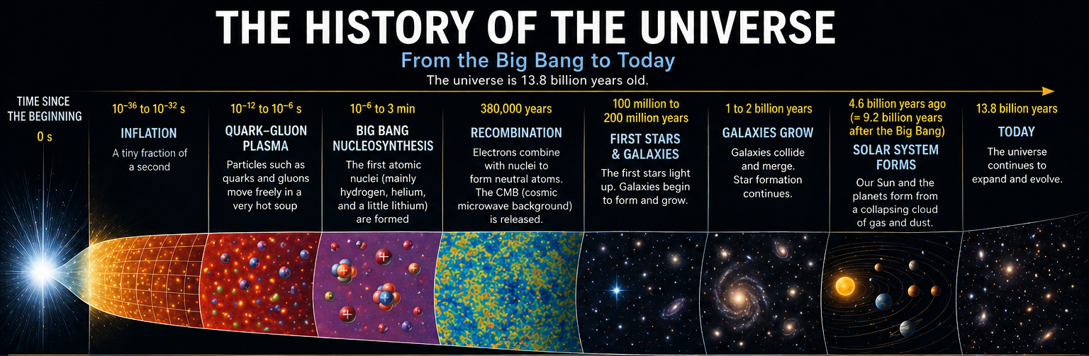 A timeline showing a brief history of the Universe